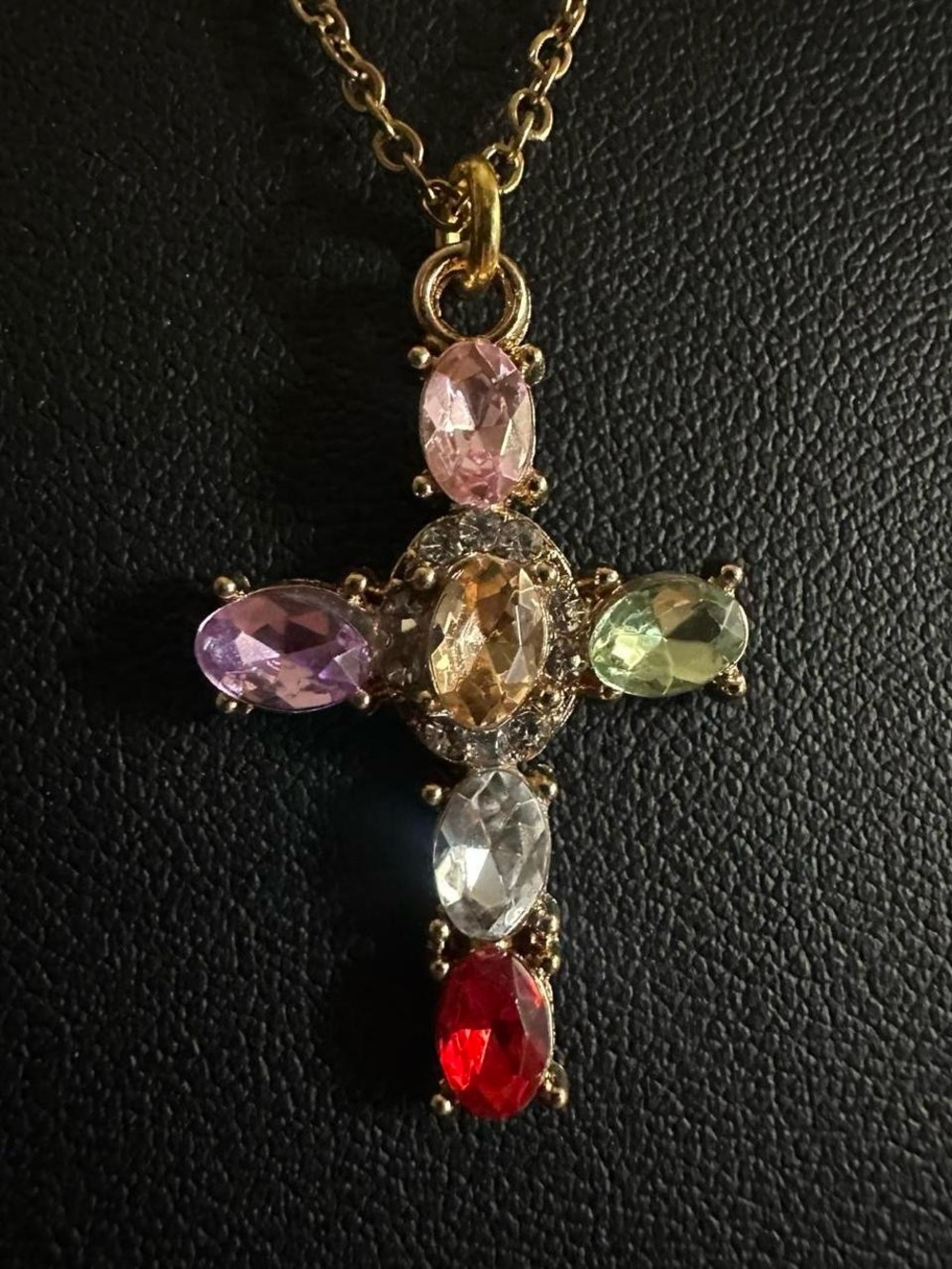 Colorful Rhinestone Cross Necklace
